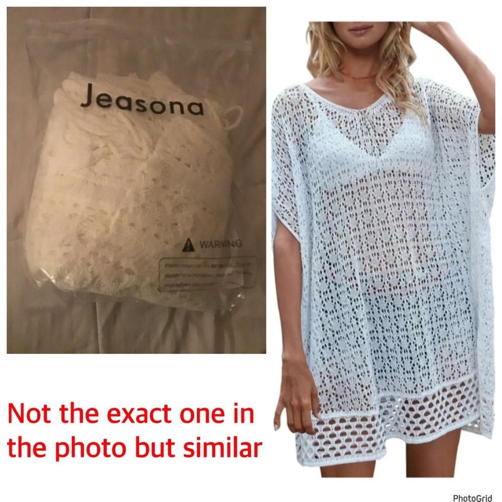 Jeasona white one size knit swimsuit coverup NeW